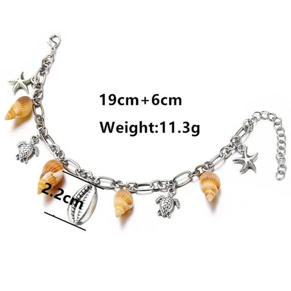 ⚡ 925 Silver Plated Turtle Starfish Sea Shell Conch Anklet, MARR9326 - Picture 5 of 6